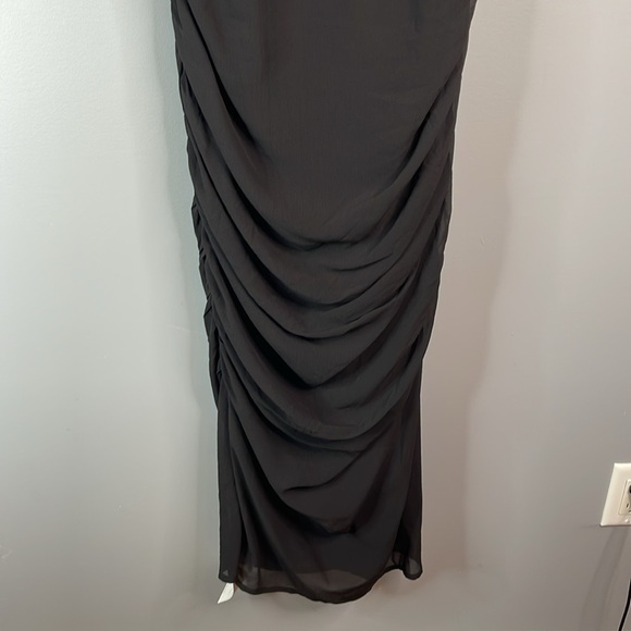 Abercrombie & Fitch NWT Draped Sheer Waist Maxi Dress Black High Neck Crepe M - Picture 4 of 13